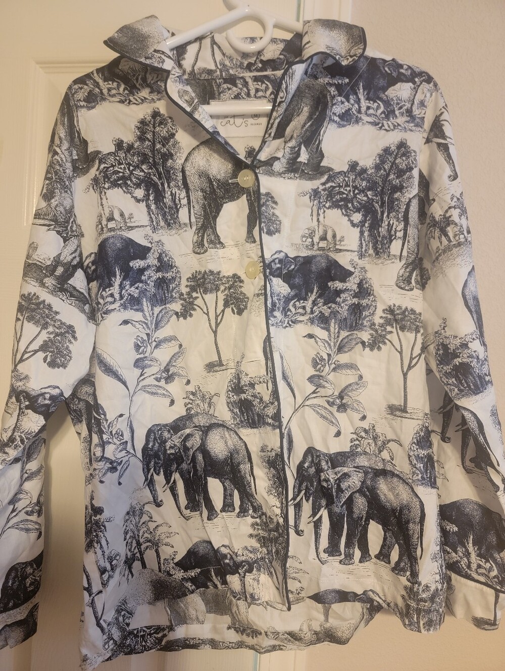 The Cat’s Pajamas TOP ONLY Safari Toile Luxe Pima Cotton PJ Top Size M